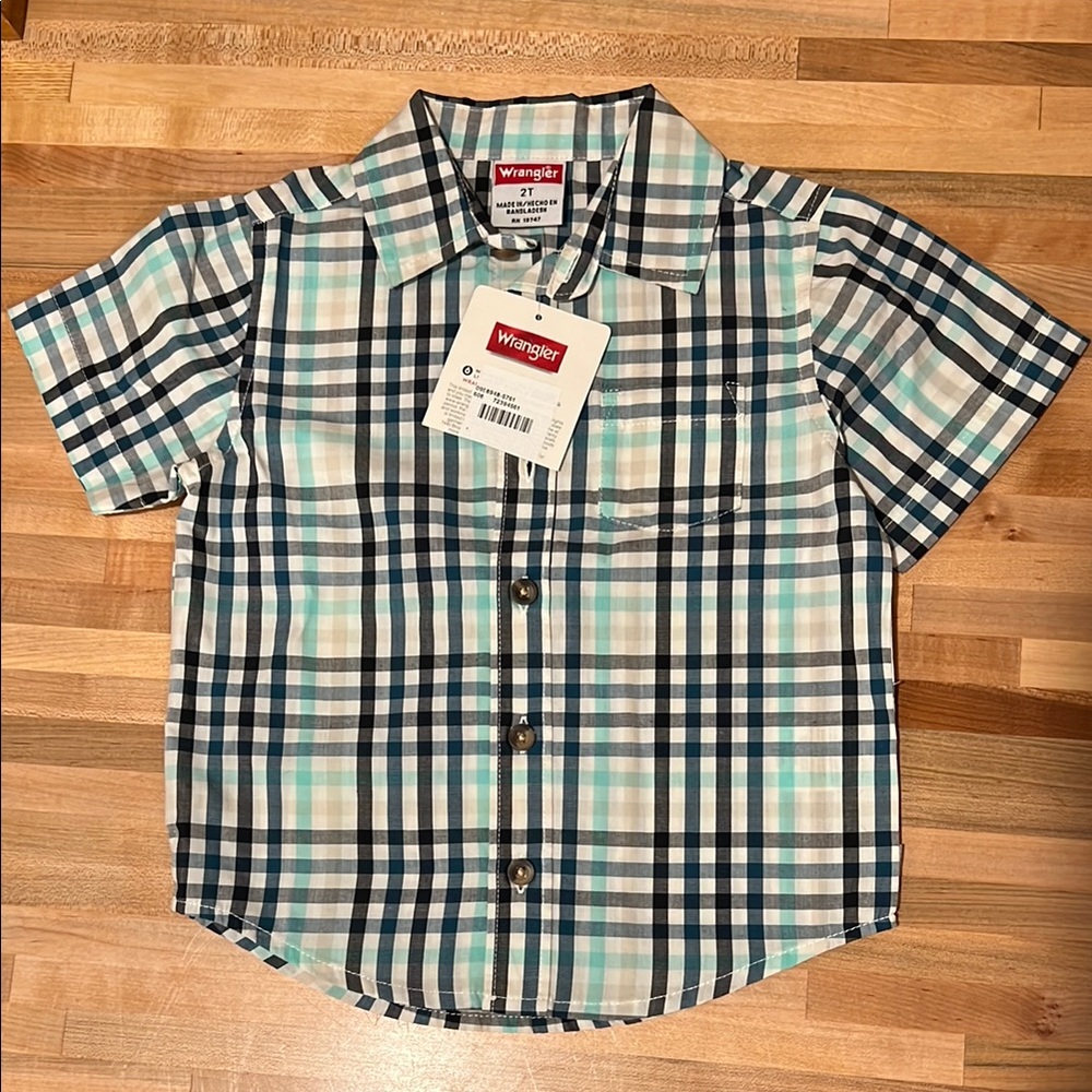 NWT Wrangler Kids Plaid Shirt - Blue and White